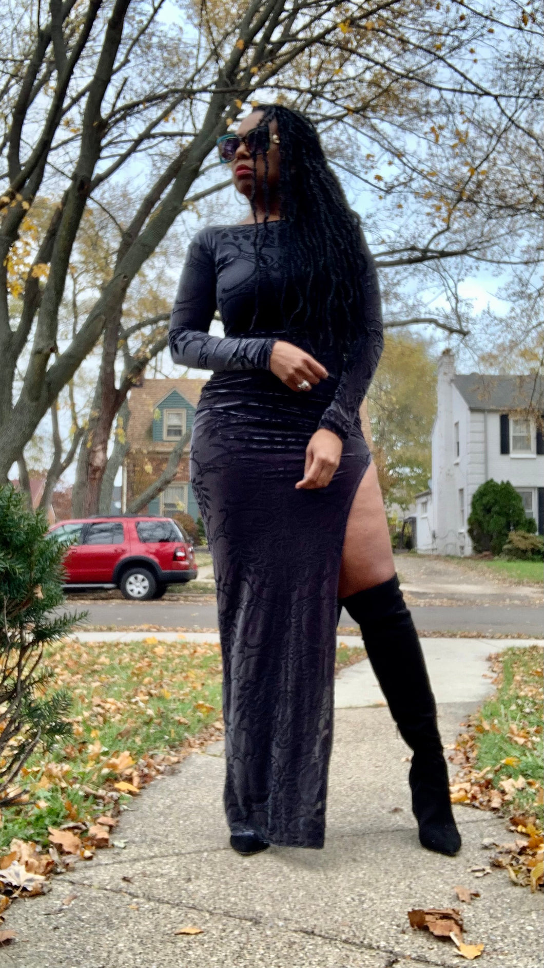 Velvet Hi Slit Maxi Dress Thrift On the Ave. Velvet Hi Slit Maxi Dress Thrift On the Ave.