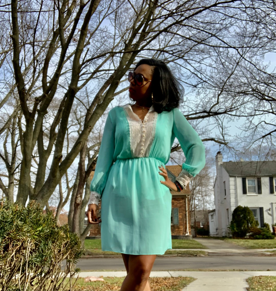 Vintage Seafoam Green Sheer Secretary Dress Thrift On the Ave. Vintage Seafoam Green Sheer Secretary Dress Thrift On the Ave.