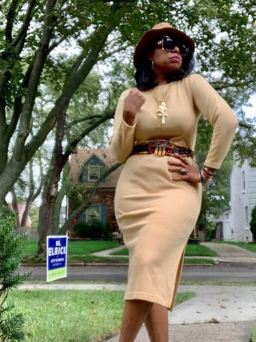 Tan Sweater Dress w/ Side Slit