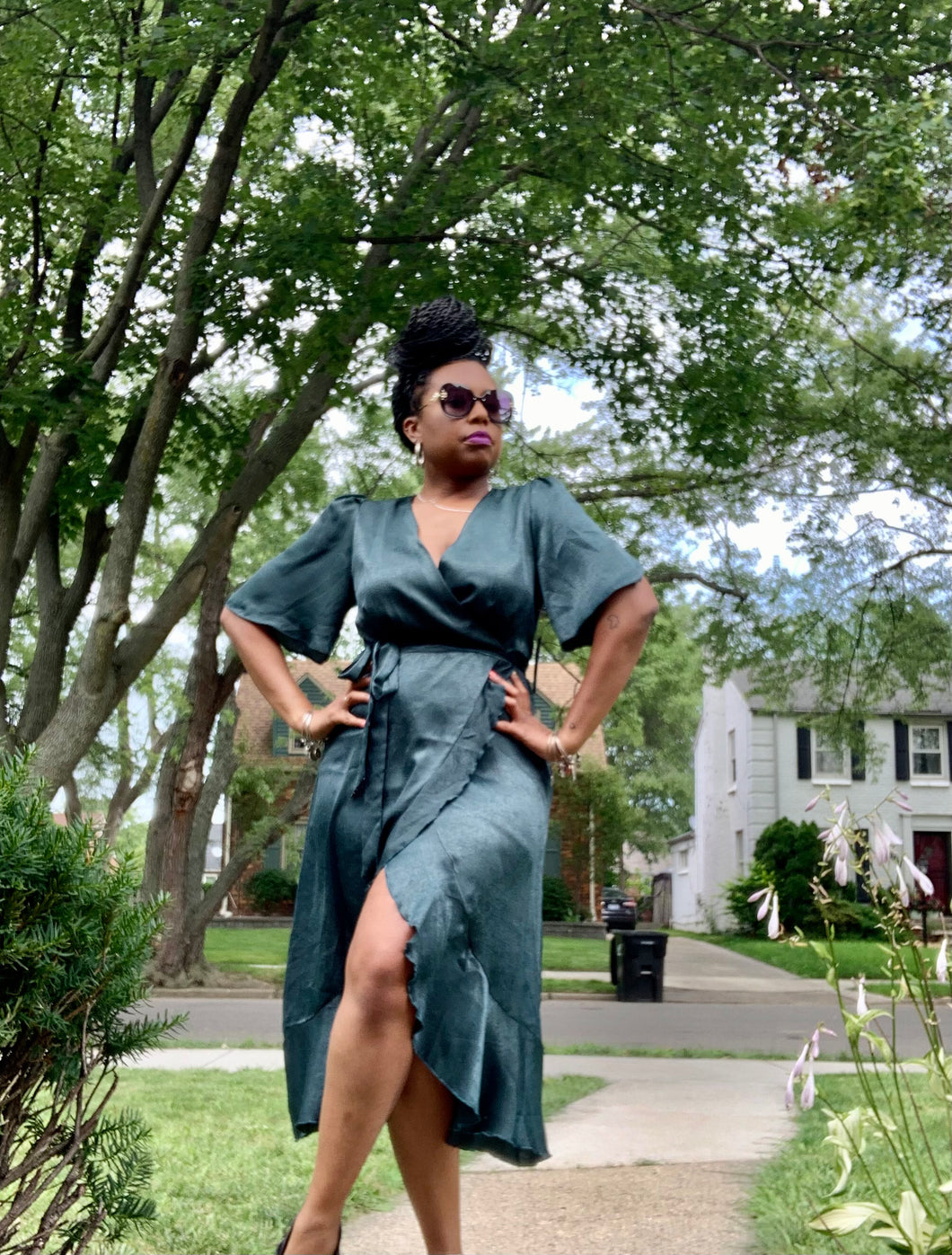 Dressy Emerald Green Wrap Dress – Thrift On the Ave
