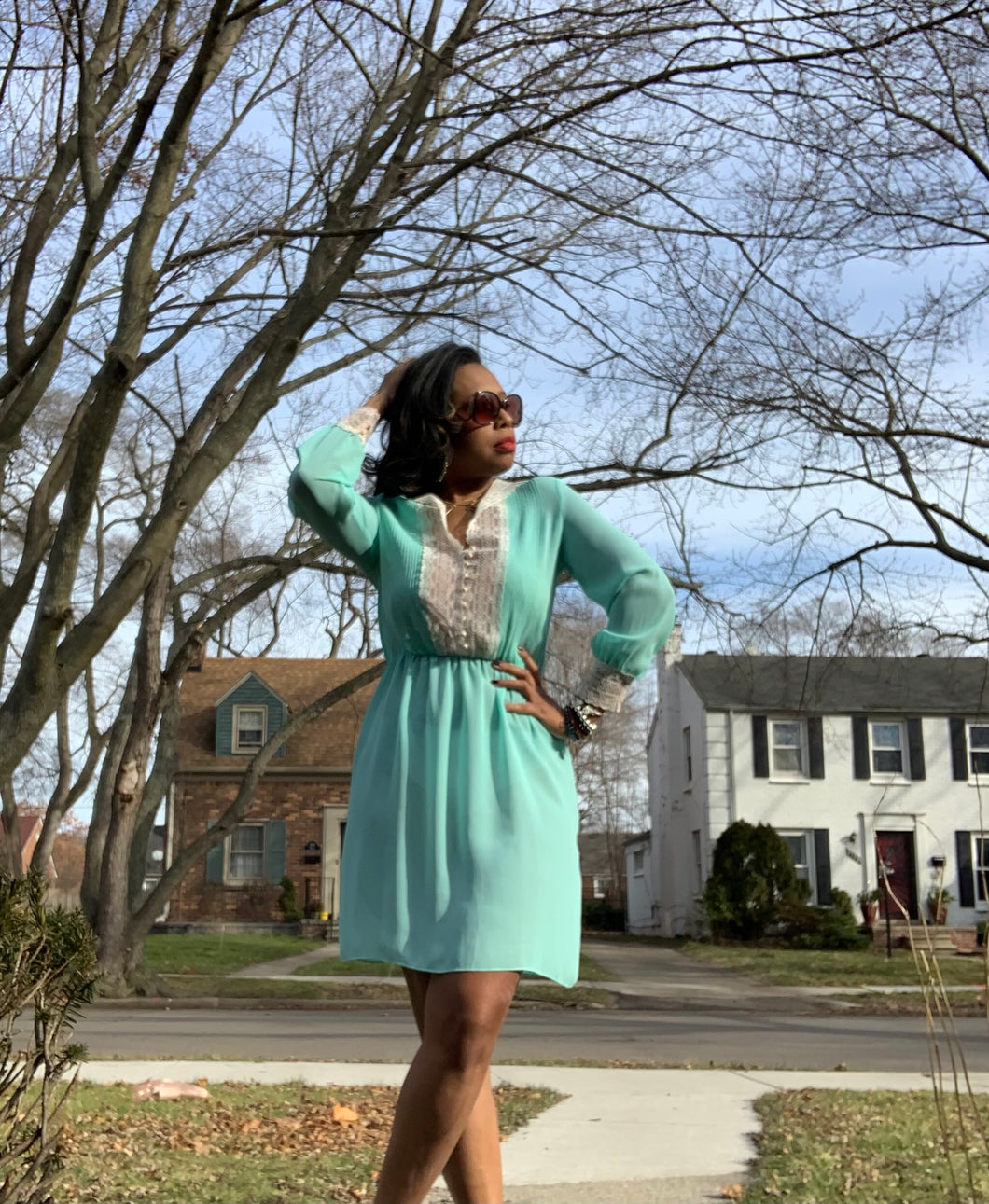 Vintage Seafoam Green Sheer Secretary Dress Vintage Seafoam Green Sheer Secretary Dress